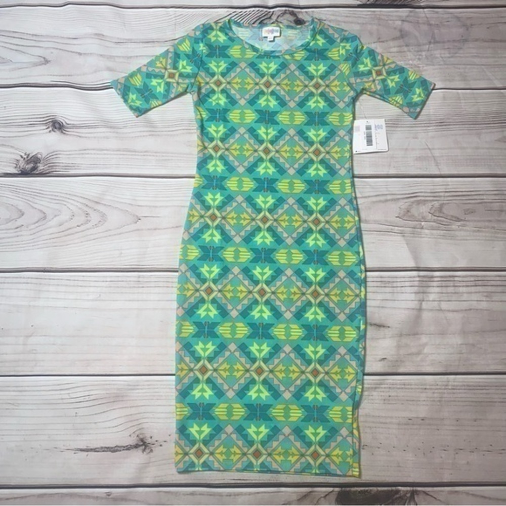 LuLaRoe Julia bright Aztec print silhouette style dress XXS NWT